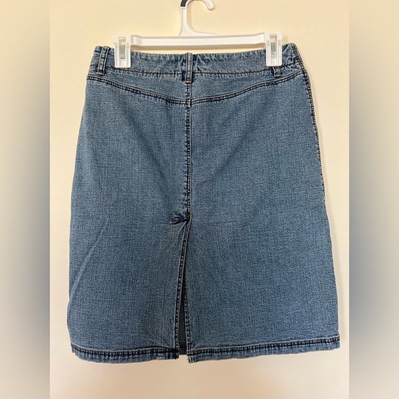 EXPRESS Jeans Womens Denim Mini Skirt 3/4 Small Low-Rise Stretch‎ Back Slip - Picture 3 of 17